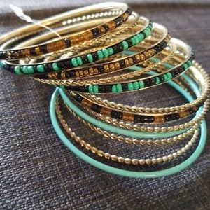 Turquoise and gold bangles
